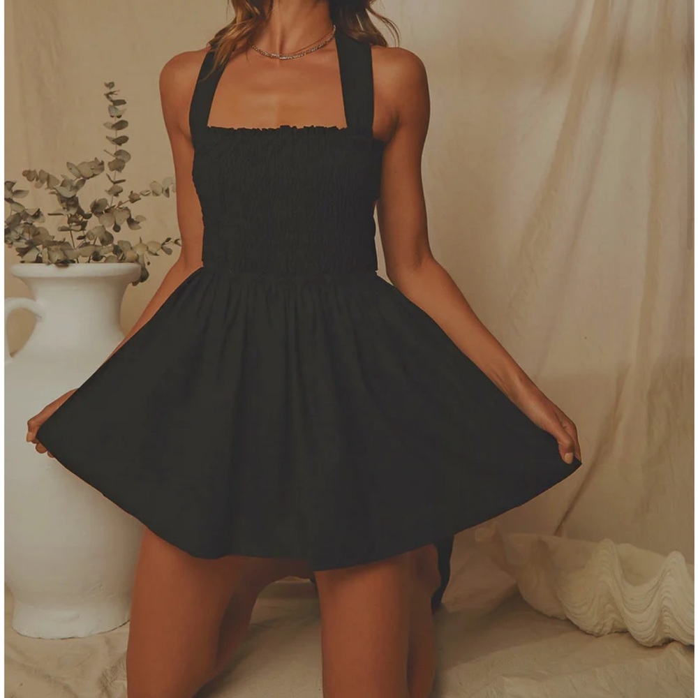Peppermayo European Towns Linen Mini Dress Black